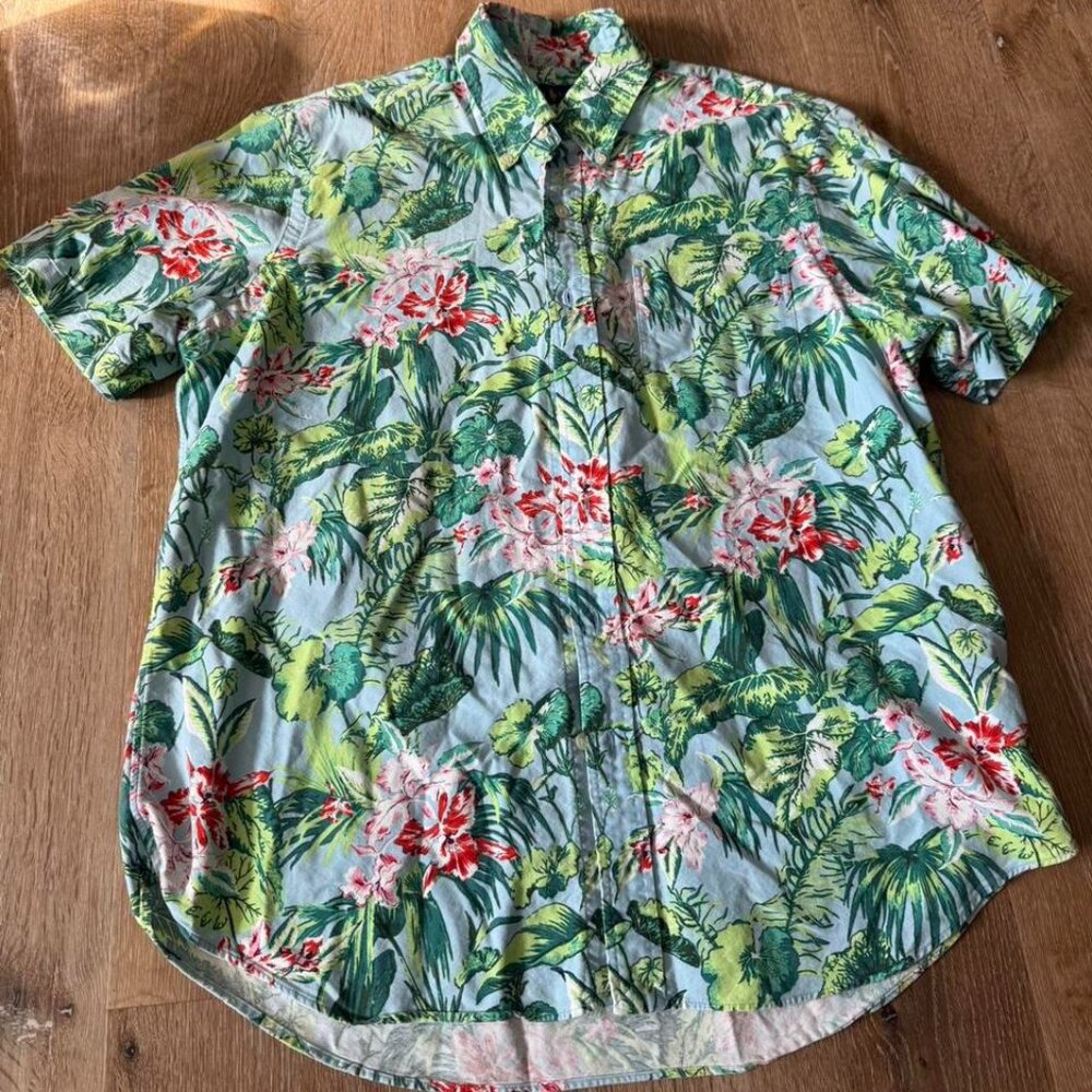 Polo Ralph Lauren Shirt Men Floral Hawaiian‎ Button Down Short Sleeve size L